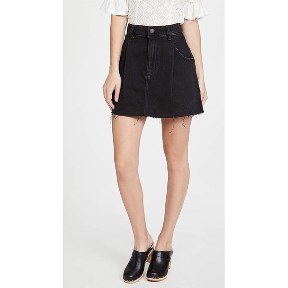 Free People Dresses & Skirts - Free People Cosmico Flirt Cutoff Pleated Denim Mini Skirt A Line Rain‎ Black 25